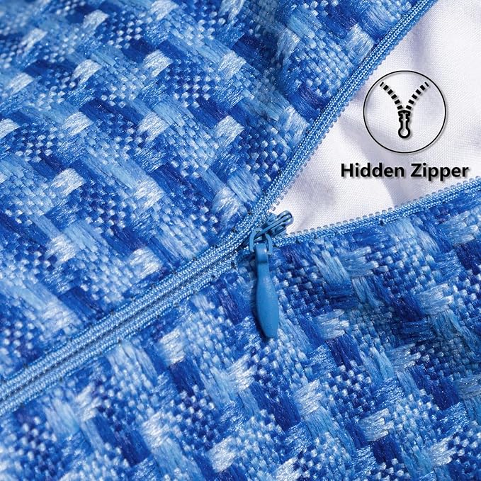Kevin Textile Outdoor Waterproof 14"x24" Pillow Covers 2 Pack, Blue | Water Resistant Weaving Faux Linen Texture Throw Pillow Covers, Outside Decorative Pillowcases for Garden Patio Balcony Couch