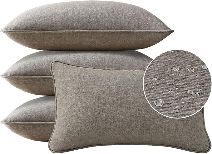 Unimatta Sunbrella Decorative Outdoor Water Repellent Throw Pillows with Inserts, Set of 4, 20" x12" Pillows for Patio, Backyard, Bed, Couch, and Patio Furniture, Cast Shale