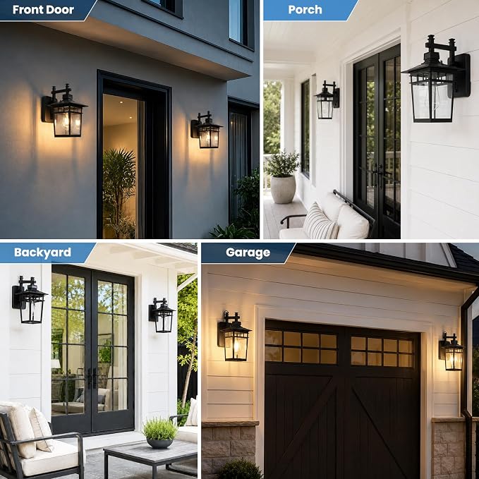 13'' Black Outdoor Wall Light Fixture, Waterproof Wall Sconce Outdoor Light Fixtures Wall Mount with Clear Glass Lampshade Outdoor Wall Mounted Porch Lights for House, Garage, Patio