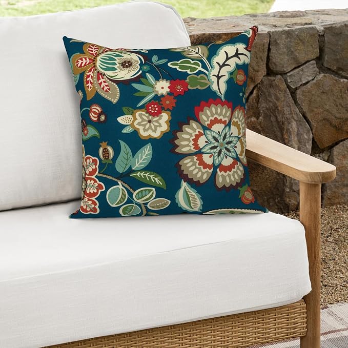 Outdoor Throw Pillows 16x16 Inch, Water Repellent Patio Pillows with Inners Set of 2 for Patio Furniture Home Garden, Peacock Blue