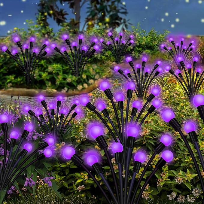 Kohlrabi Solar Garden Lights Outdoor, 10 Pack 80 LED Solar Purple Firefly Lights Waterproof, Sway by Wind, Halloween Swaying Light for Yard Patio Backyard Garden Planter Flower Bed Pathway Decoration