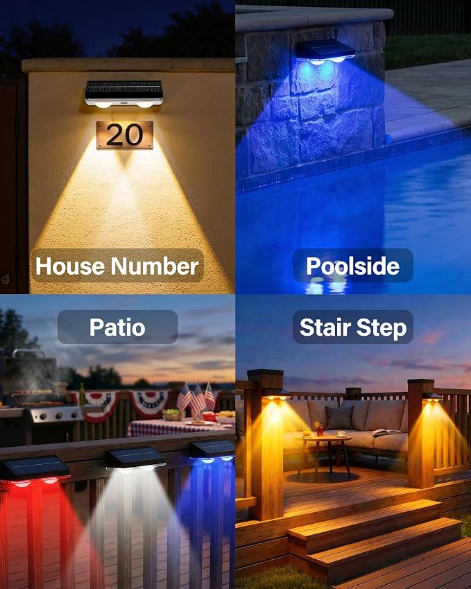 Solar Fence Lights Outdoor, 2 Pack Fence Lights Solar Powered | 85LM Solar Fence Lights, 9 RGB Color Modes, IP65 Waterproof, 12H Dusk to Dawn Glow for Pool/Deck/Patio/Wall/Backyard - Black