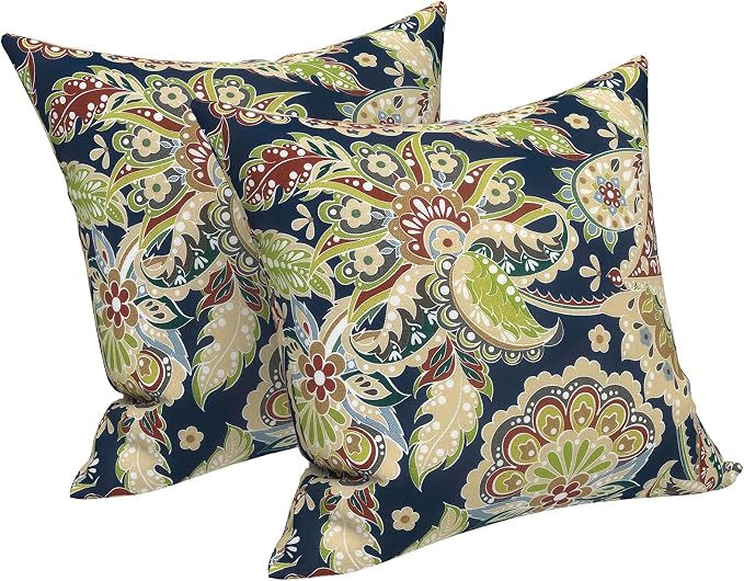 LVTXIII Outdoor Throw Pillows 16x16 Inch, Set of 2 Square Decorative Pillows with Inserts for Patio Furniture, Porch Chair, Garden Sofa, Paisley Bloom