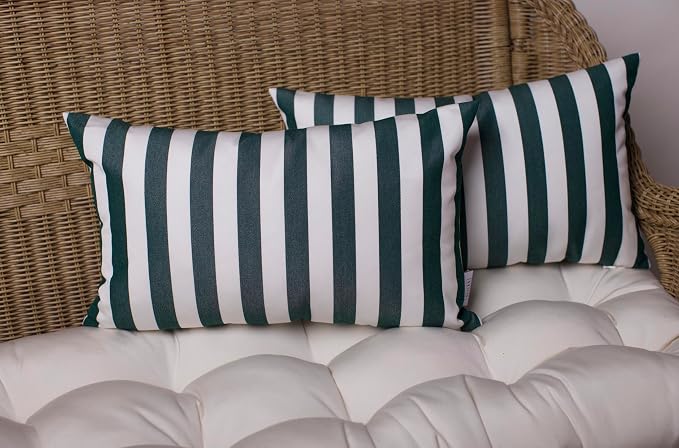 RSH DECOR Indoor Outdoor Sunbrella Decorative Set of 4 Fabric Throw Toss Pillows, Mason Forest Green, 2-20x20 and 2-12x20, Water and Weather-Resistant Outdoor Pillows - Made in USA