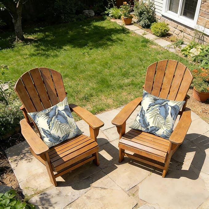 Outdoor Pillows with Insert 16x16 Inch, Waterproof Throw Pillow for Patio Furniture, Decorative Back Cushion for Garden Home Sofa Office Chair, Set of 2, Lush Palm Blue