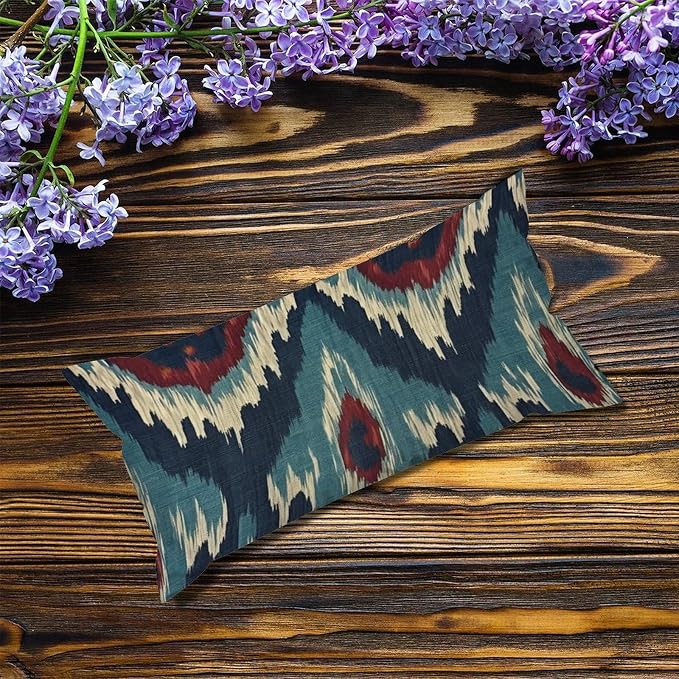 Zipped Pillow Cases for Home Decor Blue Green Red Cream Ikat Pattern Throw Pillow Cover Set of 2 Farmhouse Cushion Cover Cases for Living Room Club Home Decor 12x24in