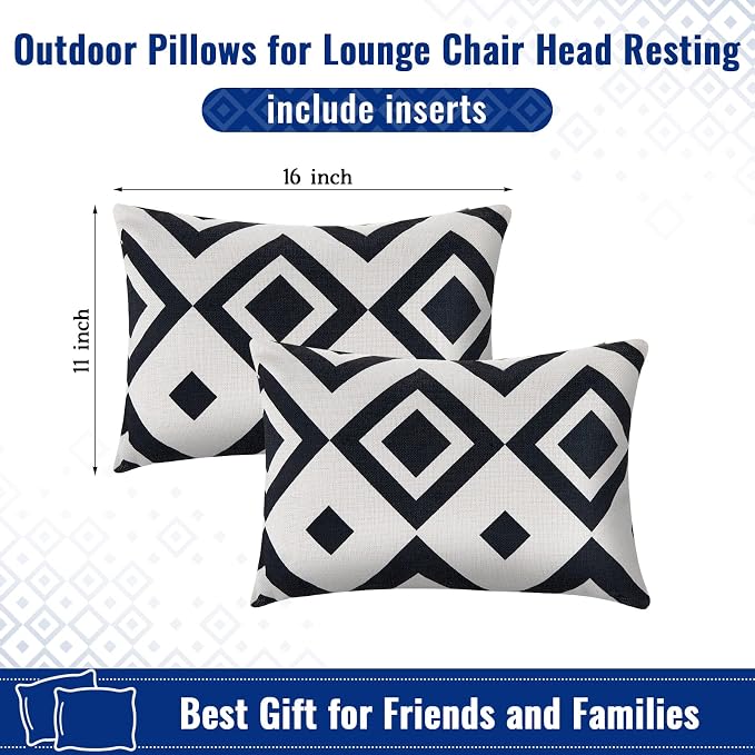 Juexica 2 Pack Chaise Lounge Pillow with Strap Outdoor Waterproof Beach Chair Neck Headrest Pillow Adjustable Elastic Band for Hammock Lumbar Recliner Pillows for Patio Pool Chair(Stripe Style)