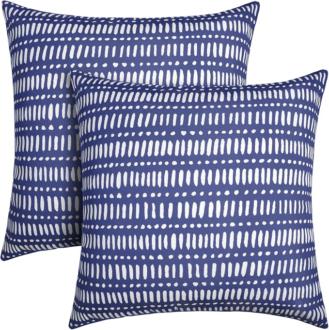 Pack of 2 Outdoor Pillows, 18x18 Outdoor Throw Pillows Waterproof | Decorative Patio Pillows, Outdoor Square Pillows, Fluffy and Supportive, Couch and Garden Use, Pebble Dark Blue