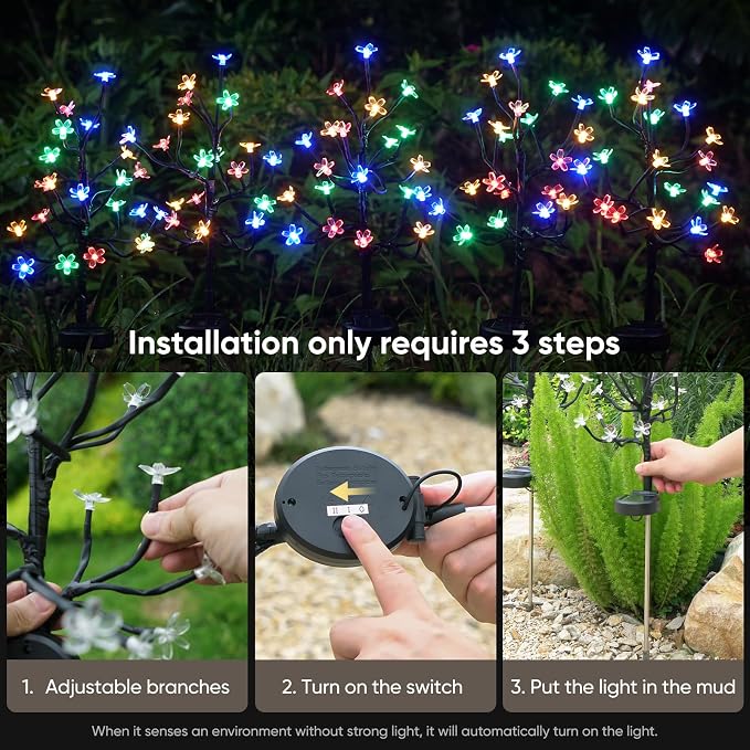 6 Pack Solar Garden Lights Outdoor, Solar Lights Outdoor Flowers | 2Modes 120LED Garden Decor, Waterproof Solar Powered Fairy Garden Outdoor Decorations for Yard Patio Pathway, Gardening Gifts