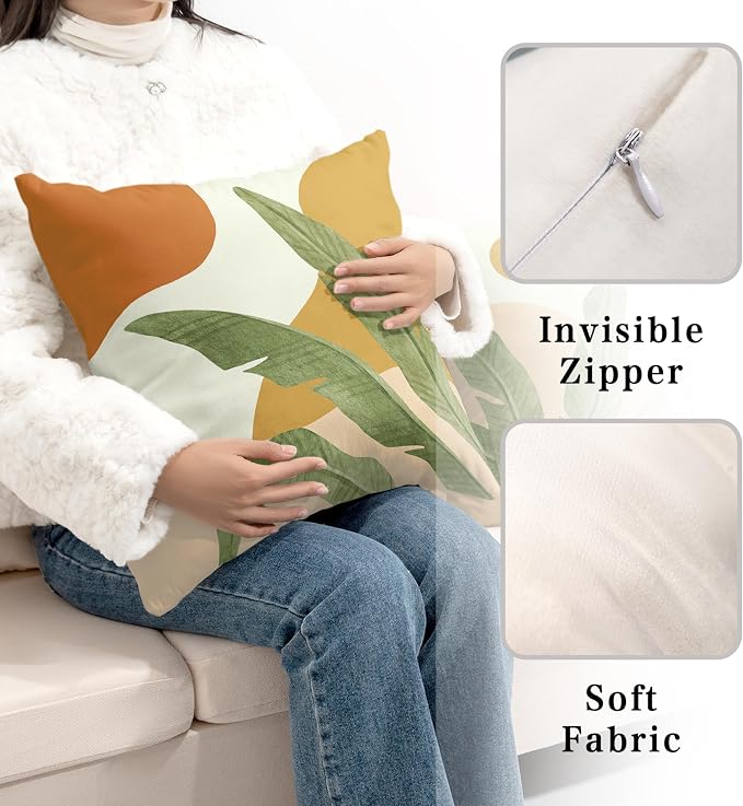 Set of 2 Tropical Leaves Throw Pillow Covers Boho Abstract Pillow Case Modern Palm Tree Cushion Case 20x20 Cotton Blend Pillowcase for Living Room Home Decor Sofa
