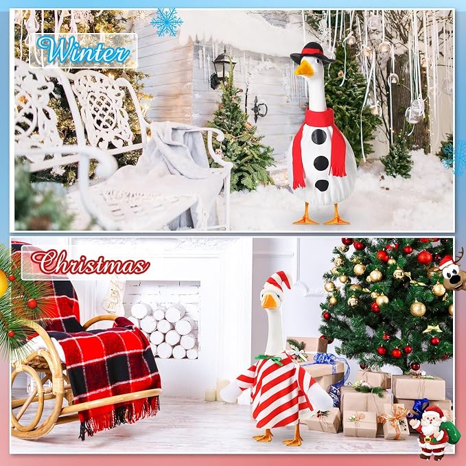 11 Set Holiday Porch Goose Outfits All Seasons Goose Clothes Umbrella Easter Statue Costume for Patio Lawn Outdoor