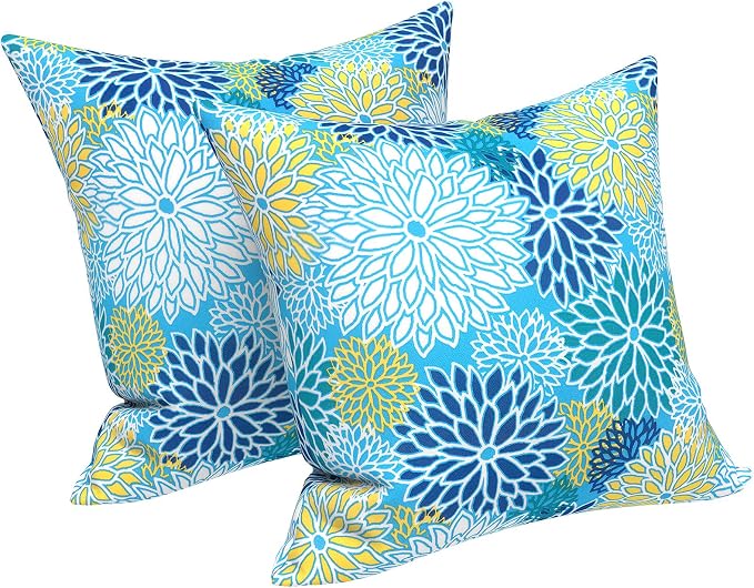 LVTXIII Outdoor/Indoor Throw Pillows, Decorative Throw Pillows with Inserts, 18"x18" Square Pillows for Bed, Couch, Sofa and Patio Furniture (Set of 2, Dahlia Blue)