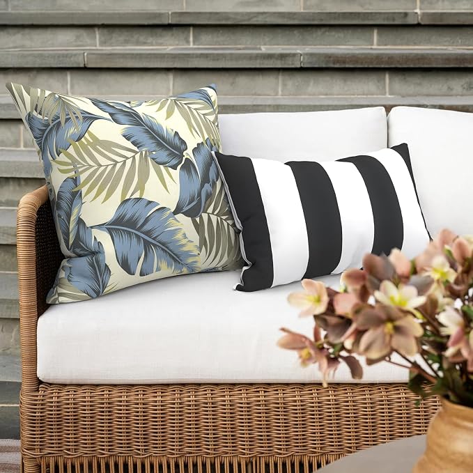 Outdoor 16x16 Inch Throw Pillow Covers Set of 2, Covers ONLY, All Weather Square Pillow Cases, Patio Cushion Pillow of Home Furniture Use, ‌Lush Palm Blue
