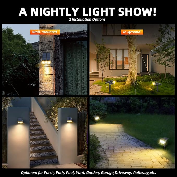 LEREKAM 3 Brightness Modes Solar Outdoor Lights with Super Bright 40LEDs, 360 Adjustable Lighting Angle, USB Charging, Longer Working Time, Waterproof, Patio, Porch, Driveway