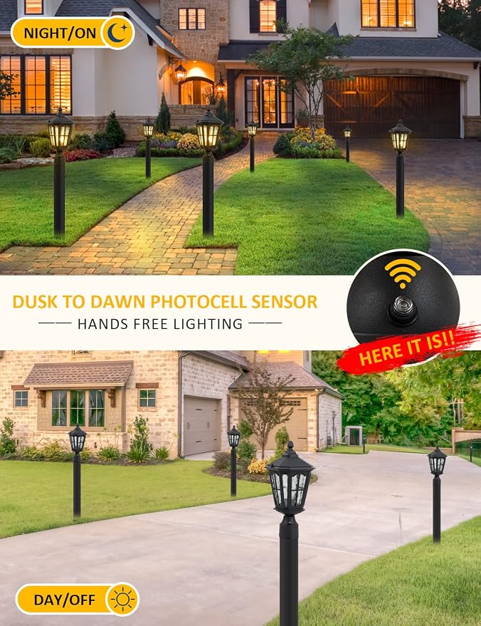 Dusk to Dawn Post Light Outdoor 2 Pack, 17''H Outdoor Lamp Post Light with Pier Mount Adapter,Waterproof IP65 Classic Die Cast Aluminum with Water Ripple Glass, Matte Black…