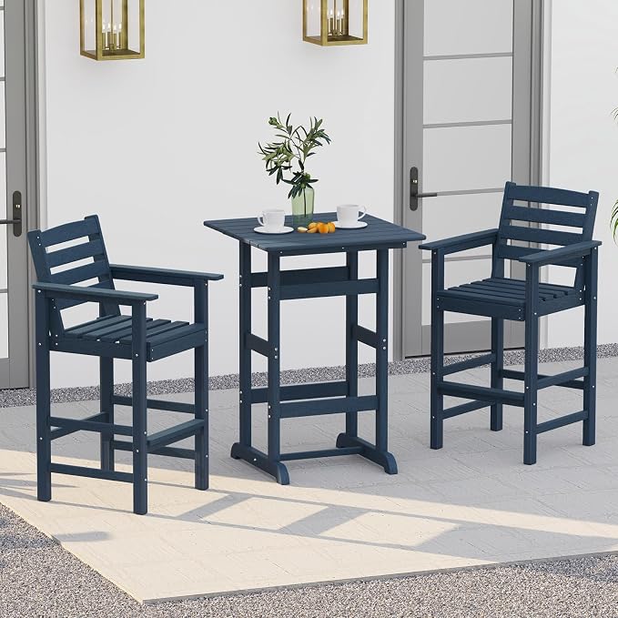 Tangkula 30" x 30" Square Bar Table, Patio HDPE Bar Height Dining Table w/Slatted Tabletop, Outdoor All-Weather High-Top Bistro Table for Poolside, Backyard, Balcony
