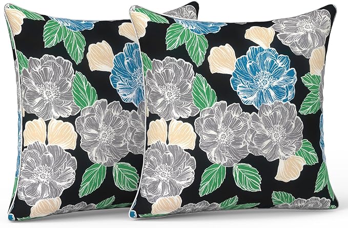 LVTXIII Outdoor/Indoor Pillow Covers, Patio Fade Resistant Throw Pillow Covers ONLY, Waterproof Farmhouse Accent Cushion Cases for Sofa Patio Couch Decoration 20"x20" Set of 2, Peony Garden