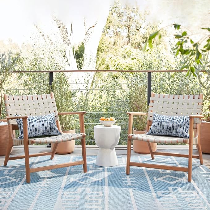 LVTXIII Set of 2 Outdoor Lumbar Pillows for Patio Furniture with White Piping, 12"x20" Fade Resistant Patio Lumbar Pillows with Inserts for Home Coach Sofa Use, A Pebble Blue