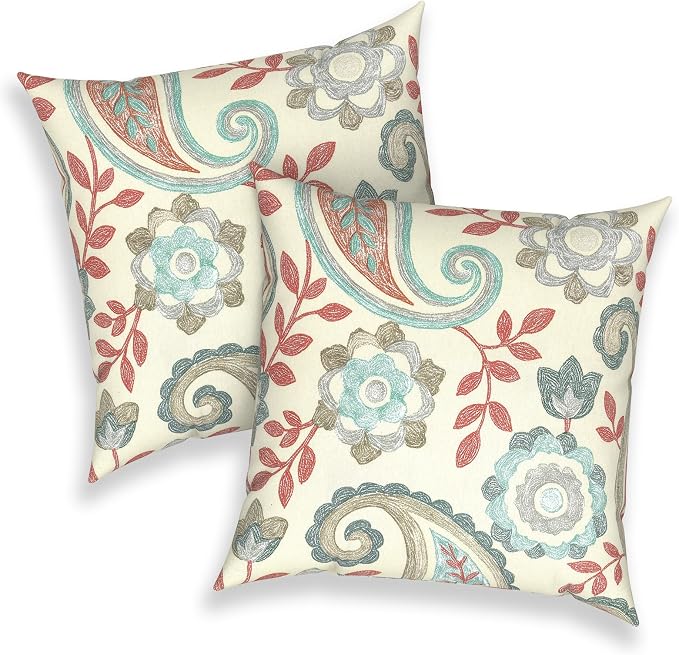 Outdoor 16x16 Inch Throw Pillow Covers Set of 2, Covers ONLY, All Weather Square Pillow Cases, Patio Cushion Pillow of Home Furniture Use, Paisley Vintage