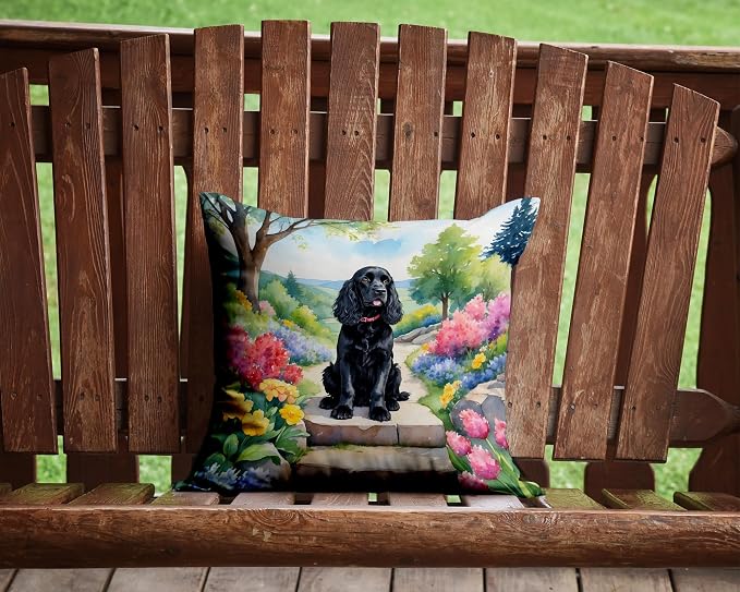 Caroline's Treasures Cocker Spaniel Spring Path Throw Pillow Machine Washable, Indoor Outdoor Decorative Pillow for Couch, Bed or Patio, 14Hx14W