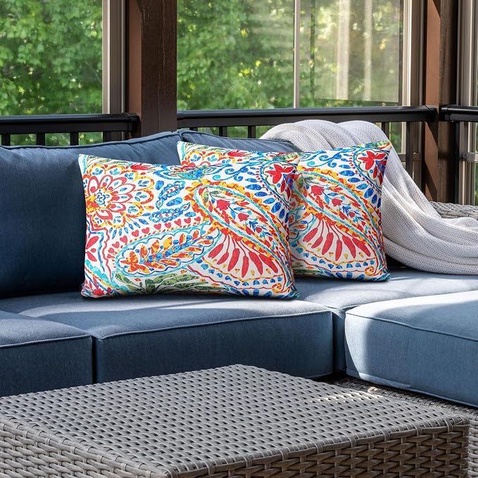 Juexica 2 Pack Chaise Lounge Pillow with Strap Outdoor Waterproof Beach Chair Neck Headrest Pillow Adjustable Elastic Band for Hammock Lumbar Recliner Pillows for Patio Pool Chair(Paisley)