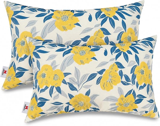 Outdoor Lumbar Pillows 12"x20" Waterproof Patio Pillows with Inserts | Set of 2 Fade Resistant Outdoor Waterproof Lumbar Pillow Decorative Garden Lumbar Cushions for Home Patio Terrace Sofa