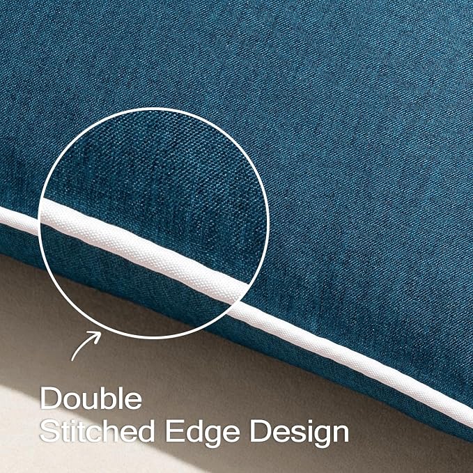 ANRODUO Set of 2 Outdoor Waterproof Pillow Covers 16x16 Inch Navy Blue Decorative Throw Pillow Covers Linen Square Solid Color Couch Pillow Covers for Patio Tent Bed Sofa and Living Room Summer Decor