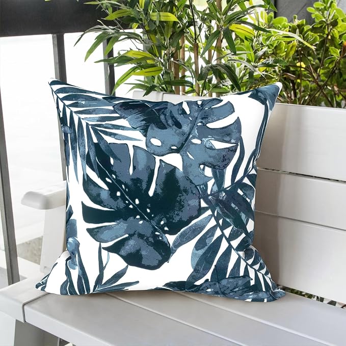 LVTXIII Outdoor Throw Pillows, Decorative Throw Pillows with Inserts, 20"x20" Square Pillows for Bed, Couch, Sofa and Patio Furniture, Set of 2, Palm Blue