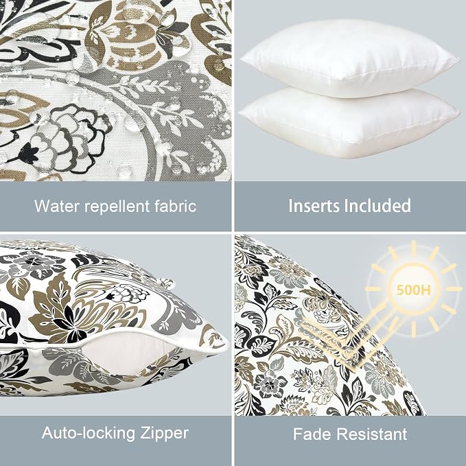LVTXIII Set of 2 Patio Throw Pillows Waterproof 16"x16" Fade Resistant Outdoor Throw Pillows with Inserts, Fluffy Decorative Garden Toss Pillow Cushions for Home Patio Coach Sofa Use, Dailey Tan