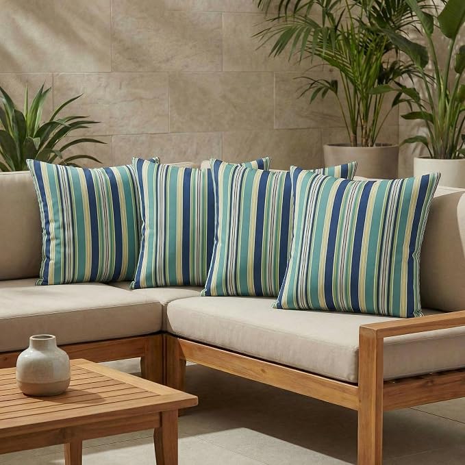 RSH DECOR Square Throw Pillows Set of 4, 24" x 24", Outdoor Pillows Waterproof, Outdoor Pillow Covers, Pillow Covers for Couch, Eastbay Seaspray, Made in USA