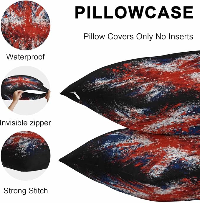 4th of July Outdoor Throw Pillows Covers 24x24 inch Set of 2 Waterproof British Flag Decorative Zippered Cushion Covers for Patio Furniture, Retro National Flag Independence Day Lumbar Pillowcases