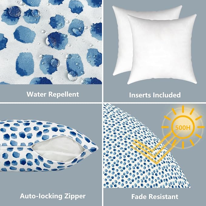LVTXIII Outdoor Throw Pillows, Decorative Throw Pillows with Inserts, 20"x20" Square Pillows for Bed, Couch, Sofa and Patio Furniture, Set of 2, Brush Blue