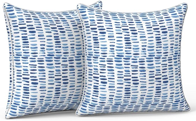 LVTXIII Outdoor Throw Pillows 16x16 Patio Waterproof Square Pillows with Piping Fade Resistant Accent Pillow for Spring Summer Garden Decoration, Set of 2, Pebble Blue