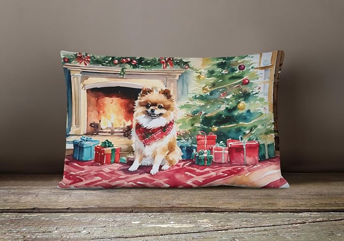 Caroline's Treasures DAC2723PW1216 Pomeranian Cozy Christmas Throw Pillow Machine Washable, Indoor Outdoor Decorative Pillow for Couch, Bed or Patio, 12HX16W