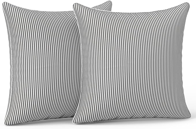 LVTXIII Outdoor/Indoor Pillow Covers, Patio Fade Resistant Throw Pillow Covers ONLY, Waterproof Farmhouse Accent Cushion Cases for Sofa Patio Couch Decoration 20"x20" Set of 2, Strip Grey