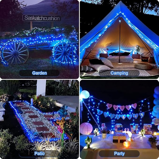 JMEXSUSS 2 Pack Solar Fairy Lights, 33ft 100 LED Solar String Lights, Blue | Outdoor Waterproof, 8 Modes Copper Wire Mini Christmas Lights for Outside Patio Garden Tree Christmas Decorations