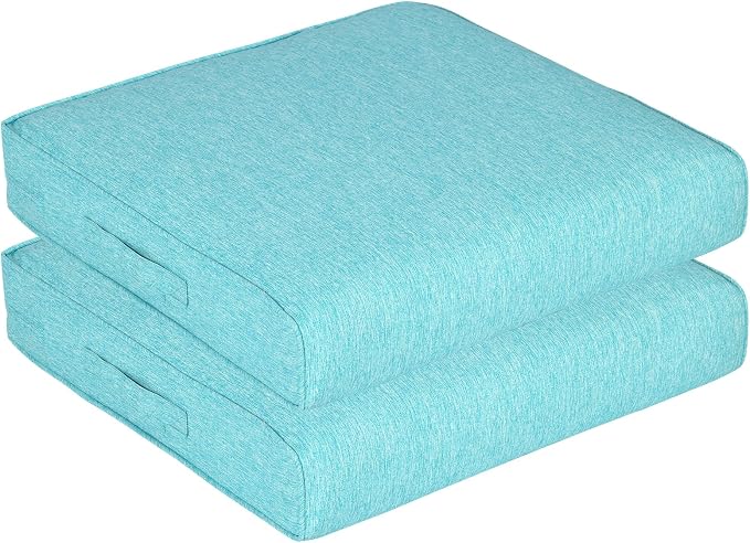 Aoodor Patio Chair Cushions Set of 2, 25 x 25 x 4 Inch Water Resistant Outdoor Seat Cushions with Handle and Ties, Square Corner Cushions for Patio Furniture Garden Lawn, Teal