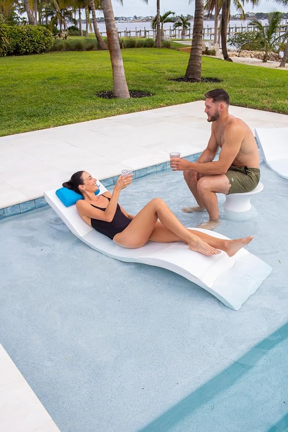 REZVANI Headrest Pillow for Patio Chaise Lounge, in Pool Lounger on Ledge with Non-Slip Weighted Tail and Cellphone Pocket, Quick Drying Outdoor for All Weather Pool Furniture and Loungers (Cloudy)
