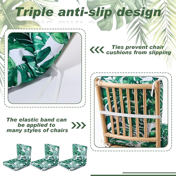 Hoteam 4 Set Outdoor Patio Chair Cushions 20 x 42 in Deep Seat Waterproof Patio Cushions Set for Furniture Replacement Removable Seat and Back (Monstera Deliciosa)