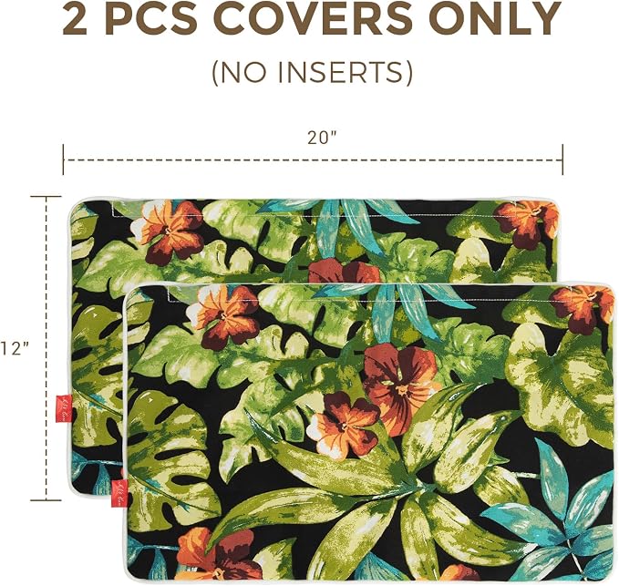 Lumbar Pillow Covers Set of 2, Outdoor Indoor Waterproof Decorative Patio Lumbar Pillowcase Shell 12x20 Inch, Rectangular Cushion Case for Couch Sofa Garden Farmhouse-Tropical Green Leaves