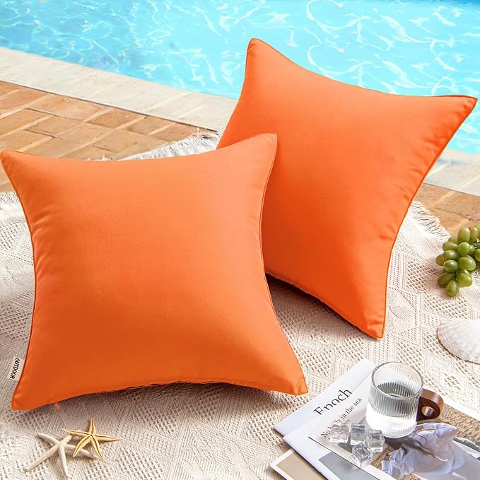 MIULEE Decorative Outdoor Waterproof Pillow Covers 18x18 Orange | Decorative Patio Furniture,Pack of 2,Accent Square Soild Throw Pillow Covers,Summer Garden Tent Couch Sofa