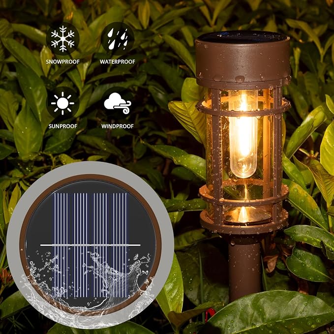 ILANCK Solar Pathway Lights Outdoor Solar Lights 8 Pack Metal & Glass Design - Waterproof Auto On/Off Bright Long-Lasting Garden Landscape Lighting Walkway Driveway
