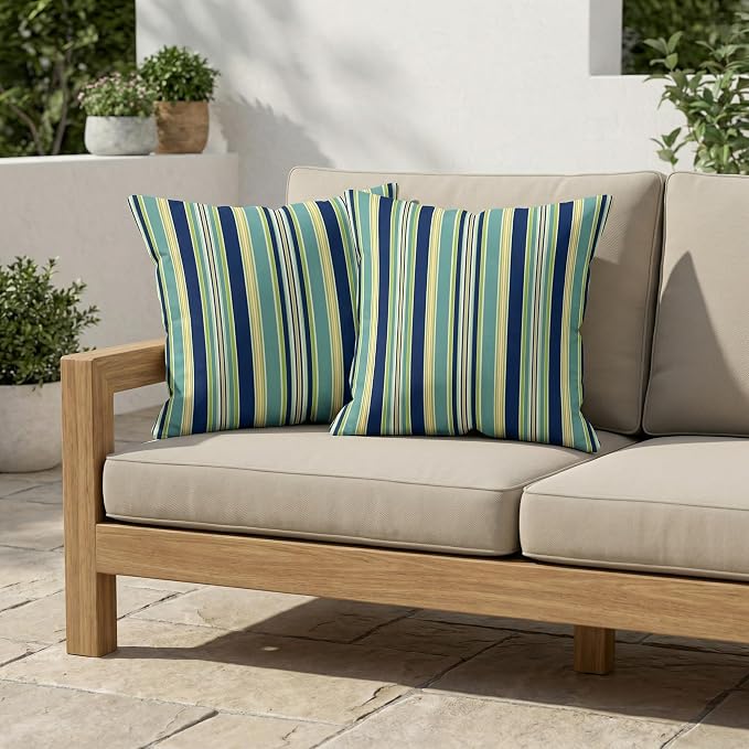 RSH DECOR Square Throw Pillows Set of 2, 17" x 17", Outdoor Pillows Waterproof, Outdoor Pillow Covers, Pillow Covers for Couch, Eastbay Seaspray, Made in USA