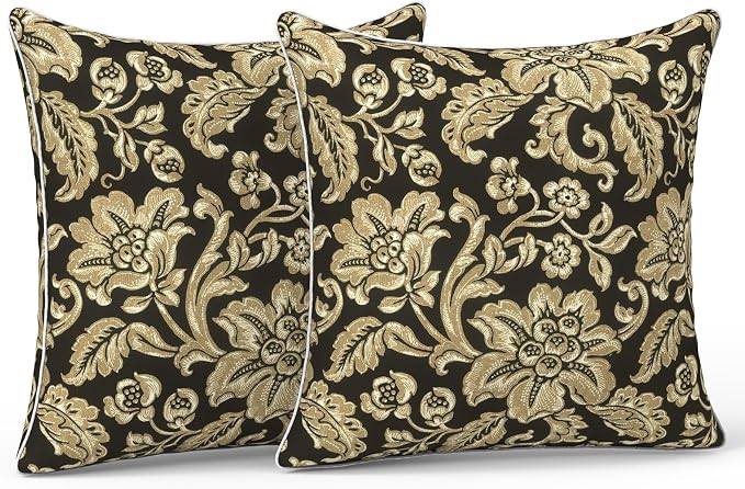 LVTXIII Outdoor Throw Pillows 20x20 Patio Waterproof Square Pillows with Piping Fade Resistant Accent Pillow for Spring Summer Garden Decoration, Set of 2, Jacobean Black