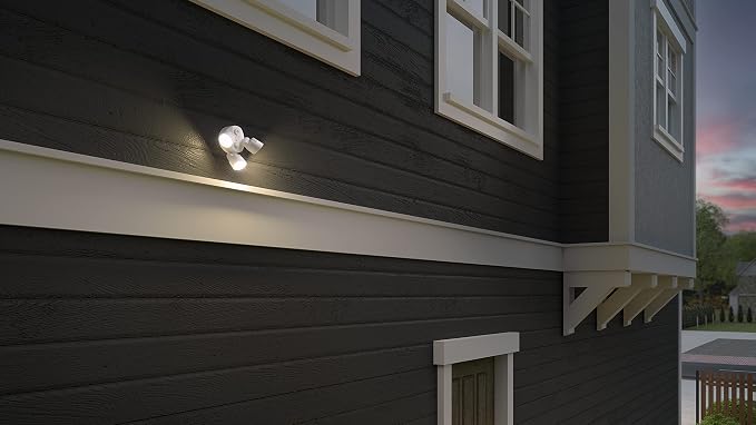 Lithonia Lighting HomeGuard 3-Light LED Outdoor Flood Lights, Dusk to Dawn | White Outdoor LED Lights, Adjustable Lumens, Selectable Color, Round Heads (HGX LED 3RH ALO SWW2 120 PE WH M2)