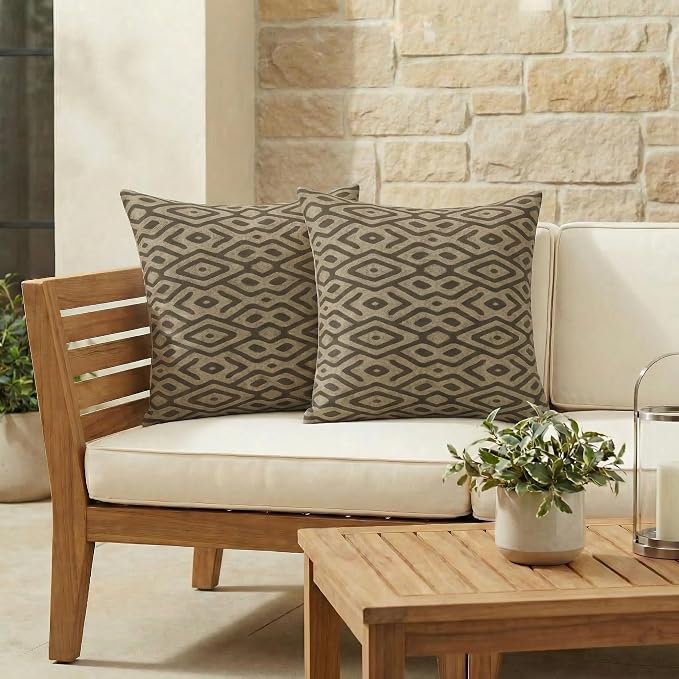 RSH DECOR: Square Throw Pillows Set of 2 | 24" x 24" | Water and Fade-Resistant Performance Fabric | Outdoor Pillow Covers with Down-Alternative Inserts | Made in USA (Madura Mink)