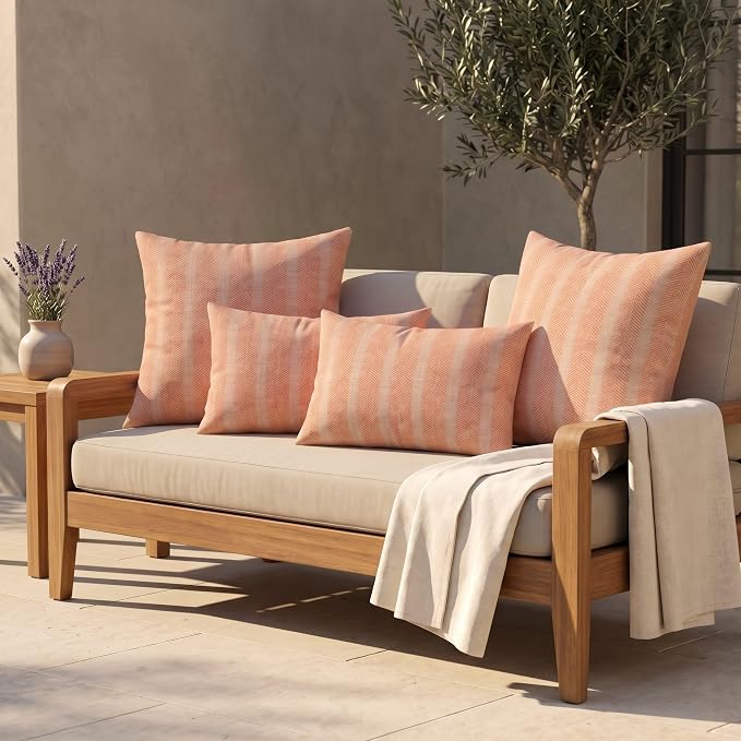 RSH DECOR: Sunbrella Lumbar & Square Pillows Set of 4 | 20" x 12" & 20" x 20" | Water and Fade-Resistant Performance Fabric | Outdoor Throw Pillows for Patio Furniture | Made in USA (Perception Spark)