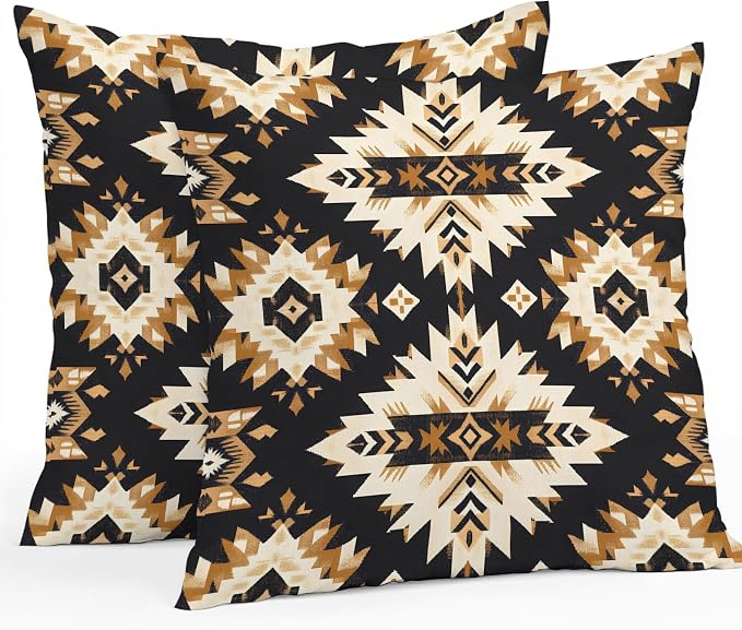 Southwestern Aztec Outdoor Pillow Covers 24x24 Inch Throw Pillow Covers Set of 2 Waterproof Decorative Pillow Cases Retro National Style Brown Abstract Cushion Covers for Patio Furniture Garden Couch
