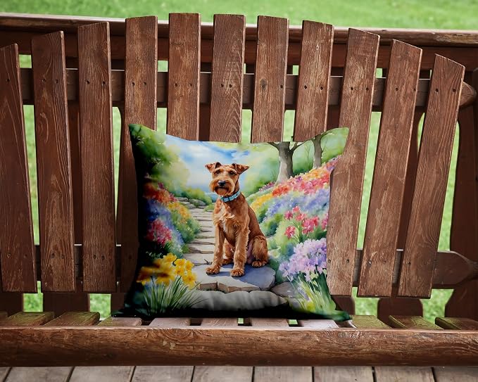 Caroline's Treasures Irish Terrier Spring Path Throw Pillow Machine Washable, Indoor Outdoor Decorative Pillow for Couch, Bed or Patio, 14Hx14W