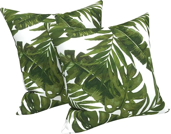LVTXIII Outdoor/Indoor Throw Pillows, Decorative Throw Pillows with Inserts, 18”x18” Square Pillows for Bed, Couch, Sofa and Patio Furniture (Set of 2, Palm Green)